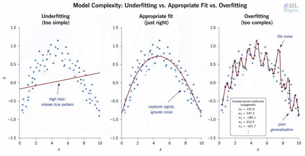 underfitting, overfitting, and appropriate fit